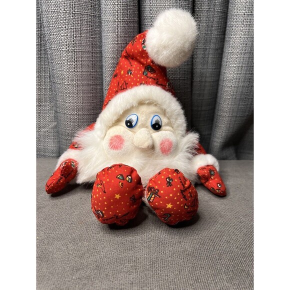VTG Santa Claus Cherry Cheek Round Stuffed Plush Shelf Sitter Christmas Toy - Picture 1 of 10